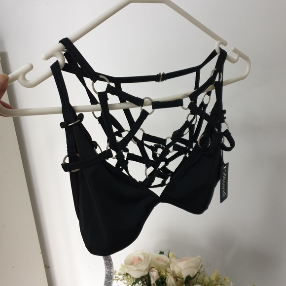 ⬇️$30⬇️NWT AUSXL Mapale Black O Ring Strappy Bralette - Picture 15 of 16